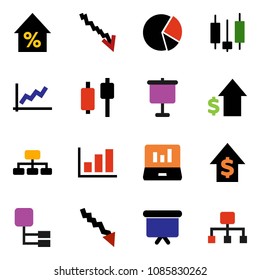solid vector ixon set - presentation vector, graph, pie, japanese candle, laptop, crisis, percent growth, dollar, board, hierarchy