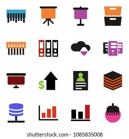 solid vector ixon set - presentation vector, archive, personal information, graph, dollar growth, binder, board, barcode, network server, cloud shield, big data, hub, lan connector