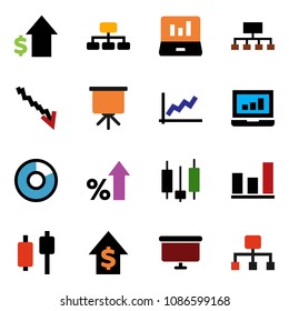 solid vector ixon set - presentation vector, graph, pie, japanese candle, laptop, crisis, percent growth, dollar, board, hierarchy