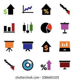 solid vector ixon set - presentation vector, graph, pie, japanese candle, laptop, crisis, percent growth, dollar, board