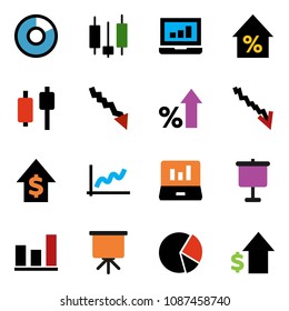 solid vector ixon set - presentation vector, graph, pie, japanese candle, laptop, crisis, percent growth, dollar