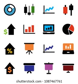 solid vector ixon set - presentation vector, graph, pie, japanese candle, laptop, percent growth, dollar, board