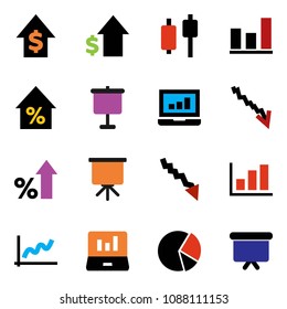 solid vector ixon set - presentation vector, graph, pie, japanese candle, laptop, crisis, percent growth, dollar, board