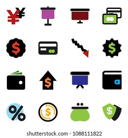 solid vector ixon set - presentation vector, dollar coin, credit card, wallet, crisis, growth, board, medal, yen sign, percent, shield