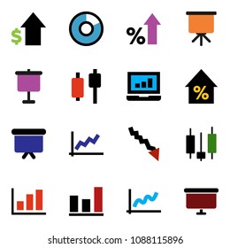 solid vector ixon set - presentation vector, graph, pie, japanese candle, laptop, crisis, percent growth, dollar, board