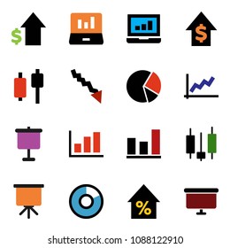 solid vector ixon set - presentation vector, graph, pie, japanese candle, laptop, crisis, percent growth, dollar, board