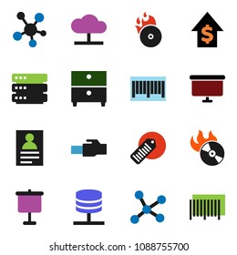 solid vector ixon set - presentation vector, archive, personal information, dollar growth, board, barcode, music hit, social media, network, server, cloud, big data, lan connector
