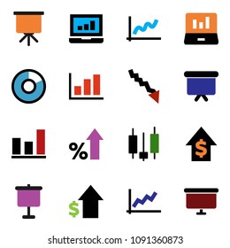solid vector ixon set - presentation vector, graph, pie, japanese candle, laptop, crisis, percent growth, dollar, board