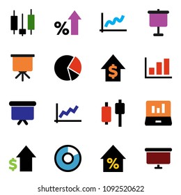 solid vector ixon set - presentation vector, graph, pie, japanese candle, laptop, percent growth, dollar, board