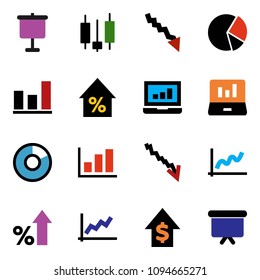 solid vector ixon set - presentation vector, graph, pie, japanese candle, laptop, crisis, percent growth, dollar, board