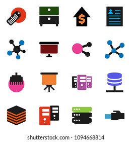 solid vector ixon set - presentation vector, archive, personal information, dollar growth, board, barcode, social media, network, server, big data, lan connector