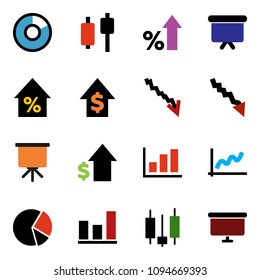 solid vector ixon set - presentation vector, graph, pie, japanese candle, crisis, percent growth, dollar, board