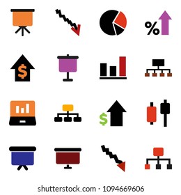 solid vector ixon set - presentation vector, graph, pie, japanese candle, laptop, crisis, percent growth, dollar, board, hierarchy
