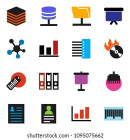 solid vector ixon set - presentation vector, personal information, graph, binder, board, barcode, music hit, social media, network folder, server, big data, hub, lan connector