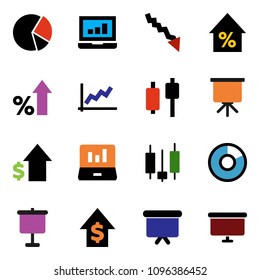 solid vector ixon set - presentation vector, graph, pie, japanese candle, laptop, crisis, percent growth, dollar, board