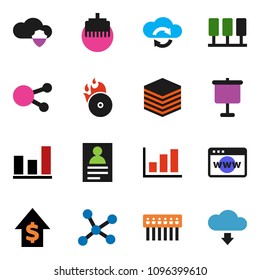 solid vector ixon set - presentation vector, personal information, graph, dollar growth, music hit, social media, network, server, cloud shield, exchange, big data, browser, hub, lan connector