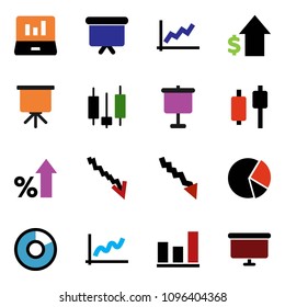 solid vector ixon set - presentation vector, graph, pie, japanese candle, laptop, crisis, percent growth, dollar, board