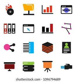 solid vector ixon set - presentation vector, personal information, graph, binder, board, music hit, social media, network, folder, big data, browser, hub, lan connector