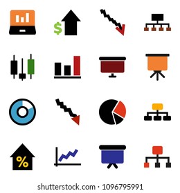 solid vector ixon set - presentation vector, graph, pie, japanese candle, laptop, crisis, percent growth, dollar, board, hierarchy