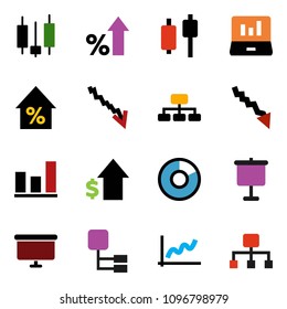 solid vector ixon set - presentation vector, graph, pie, japanese candle, laptop, crisis, percent growth, dollar, board, hierarchy