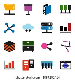 solid vector ixon set - presentation vector, archive, graph, binder, barcode, social media, network, server, folder, cloud exchange, big data, browser