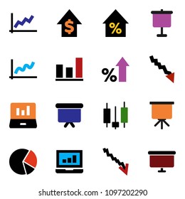 solid vector ixon set - presentation vector, graph, pie, japanese candle, laptop, crisis, percent growth, dollar, board