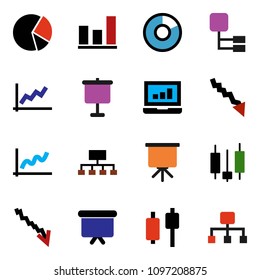 solid vector ixon set - presentation vector, graph, pie, japanese candle, laptop, crisis, board, hierarchy
