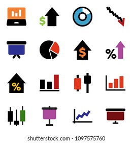 solid vector ixon set - presentation vector, graph, pie, japanese candle, laptop, crisis, percent growth, dollar, board