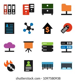 solid vector ixon set - presentation vector, archive, personal information, dollar growth, binder, barcode, music hit, social media, network folder, server, cloud, big data