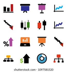 solid vector ixon set - presentation vector, graph, pie, japanese candle, laptop, crisis, percent growth, dollar, board, hierarchy