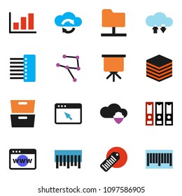 solid vector ixon set - presentation vector, archive, graph, binder, barcode, network, folder, cloud shield, exchange, big data, browser, hub
