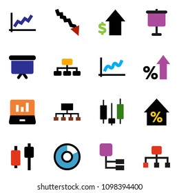 solid vector ixon set - presentation vector, graph, pie, japanese candle, laptop, crisis, percent growth, dollar, board, hierarchy