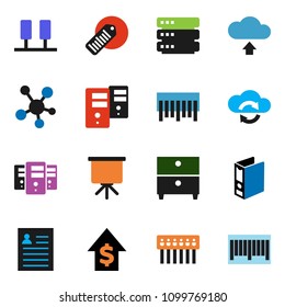 solid vector ixon set - presentation vector, archive, personal information, dollar growth, binder, barcode, social media, server, cloud exchange, big data, hub, upload
