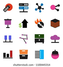 solid vector ixon set - presentation vector, archive, graph, dollar growth, barcode, music hit, social media, network, server, cloud, big data, hub, lan connector