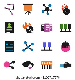 solid vector ixon set - presentation vector, personal information, music hit, social media, network, server, cloud shield, hub, lan connector