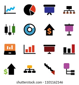 solid vector ixon set - presentation vector, graph, pie, japanese candle, laptop, crisis, dollar growth, board, hierarchy