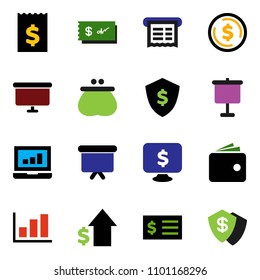 solid vector ixon set - presentation vector, dollar coin, graph, laptop, wallet, growth, receipt, board, shield, monitor, check