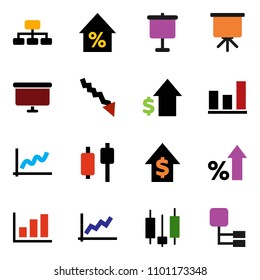 solid vector ixon set - presentation vector, graph, japanese candle, crisis, percent growth, dollar, board, hierarchy