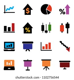 solid vector ixon set - presentation vector, graph, pie, japanese candle, laptop, crisis, percent growth, dollar, board