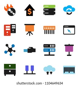 solid vector ixon set - presentation vector, archive, dollar growth, music hit, social media, server, network, cloud exchange, big data, browser, hub, lan connector, barcode
