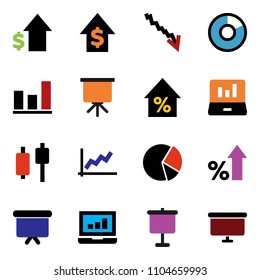 solid vector ixon set - presentation vector, graph, pie, japanese candle, laptop, crisis, percent growth, dollar, board