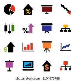 solid vector ixon set - presentation vector, graph, pie, japanese candle, laptop, crisis, percent growth, dollar, board, hierarchy