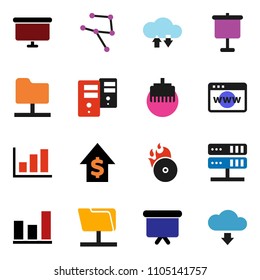 solid vector ixon set - presentation vector, graph, dollar growth, board, music hit, network, folder, server, cloud exchange, browser, lan connector, download