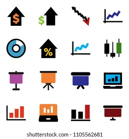 solid vector ixon set - presentation vector, graph, pie, japanese candle, laptop, crisis, percent growth, dollar, board