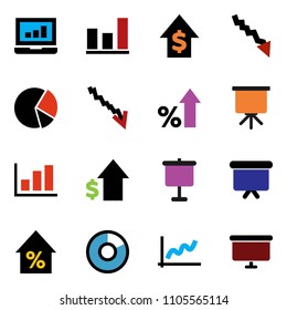 solid vector ixon set - presentation vector, graph, pie, laptop, crisis, percent growth, dollar, board