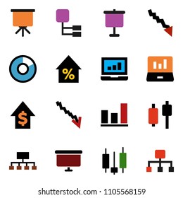 solid vector ixon set - presentation vector, graph, pie, japanese candle, laptop, crisis, percent growth, dollar, board, hierarchy