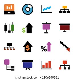 solid vector ixon set - presentation vector, graph, pie, japanese candle, laptop, crisis, percent growth, dollar, board, hierarchy
