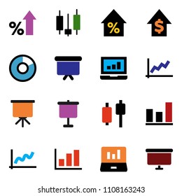 solid vector ixon set - presentation vector, graph, pie, japanese candle, laptop, percent growth, dollar, board