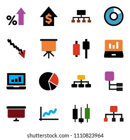 solid vector ixon set - presentation vector, graph, pie, japanese candle, laptop, crisis, percent growth, dollar, board, hierarchy