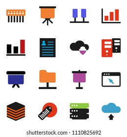 solid vector ixon set - presentation vector, personal information, graph, board, barcode, server, network folder, cloud shield, big data, browser, hub, upload